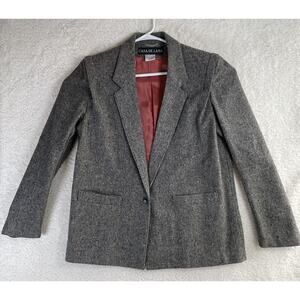 VTG Casa De Lana Blazer Jacket Men 15/16 Wool Tweed Heathered Single Button Gray